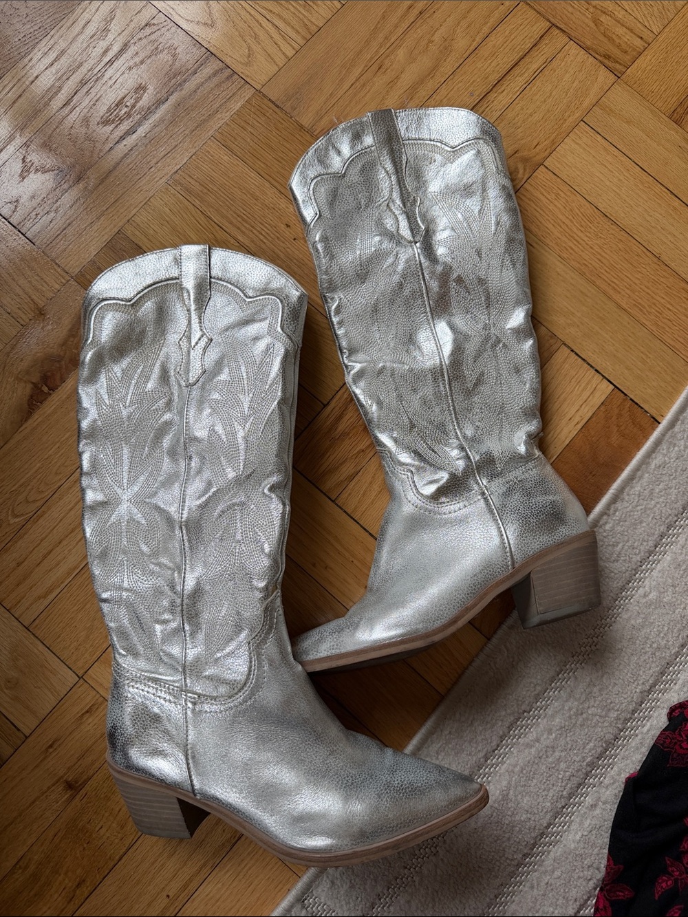 Silver Western Knee-High Cowboy Boots